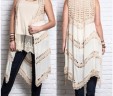Plus Size Long Crochet Vest In Natural