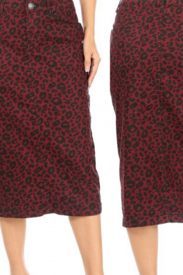 Red Cheetah Stretch Denim Skirt