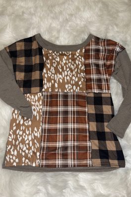 Brown Leopard Check Stitched Top