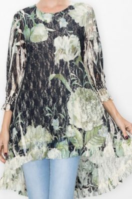 Navy Floral Lace Ruffle Hi Low Tunic