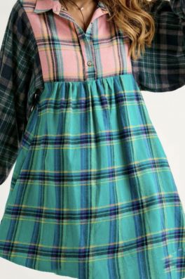 Teal Plaid Tunic Top Dress