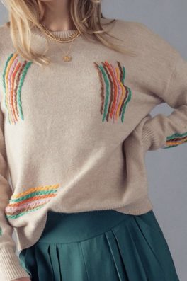 Cream Embroidered Colors Sweater