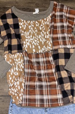 Brown Patchwork Tunic Top