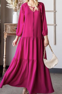 Fuchsia Long Sleeve Maxi Dress