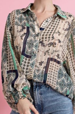 Green Navy Balloon Long Sleeve Top