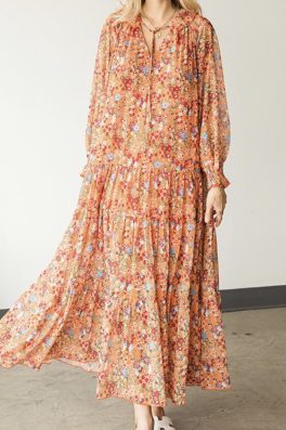 Orange Red Bohemian Long Maxi Dress