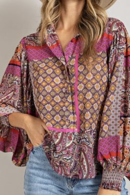 Pink Bohemian Long Sleeve Top