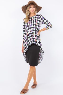 Checkered High Low Tunic Top