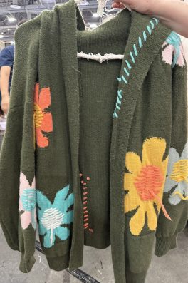 Green Flower Cardigan Sweater
