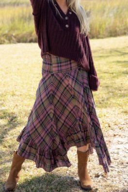 Purple Plaid Handkerchief Hem Skirt