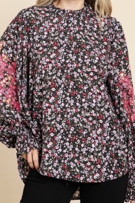 Black Floral Embroidered Sleeve Top