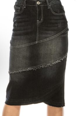 Black Wash Stretch Denim Skirt