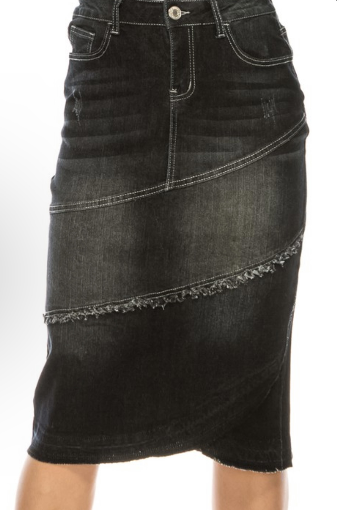 Washed Black Panneled Denim Skirt