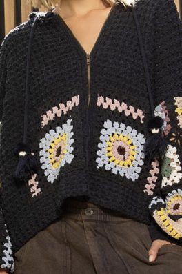 Crochet Cardigan Sweater Grey