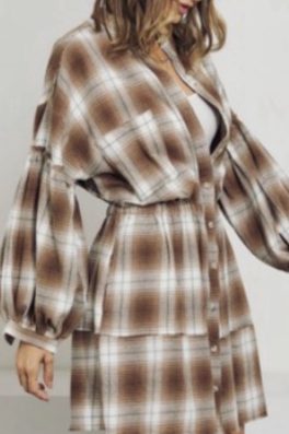 Tan Plaid Shacket Top
