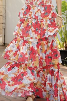 Coral Ruffle Maxi Skirt