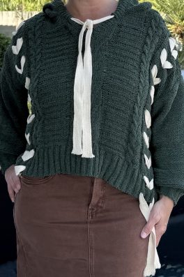 Green Tie Hoodie Sweater