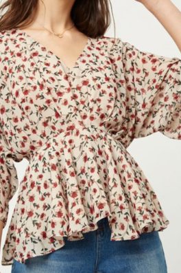 Taupe Floral Peplum Top