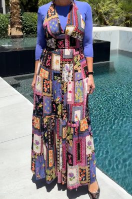 Patchwork Halter Maxi Dress