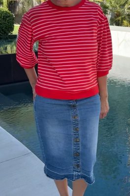 Red Pink Stripe 3/4 Sleeve Top