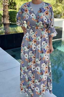 Gray Floral Maxi Dress
