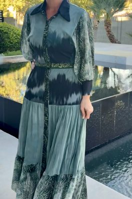 Emerald Flow Button-Down Midi Dress