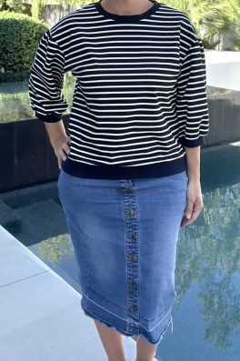 Navy Blue Stripe 3/4 Sleeve Top