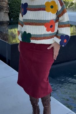 Burgundy Stretch Denim Skirt