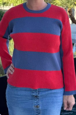 Blue Red Cozy Stripe Sweater