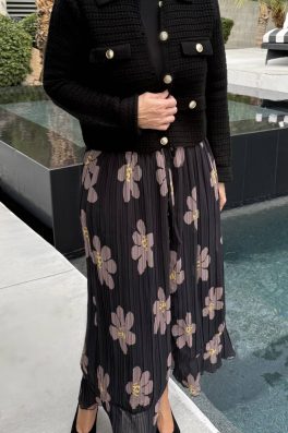 Button Front Maxi Brown Floral Skirt