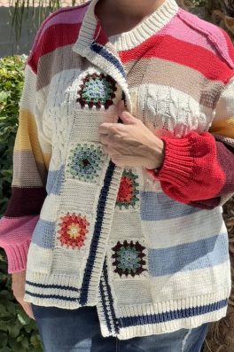 Cream Granny Square Cardigan Sweater