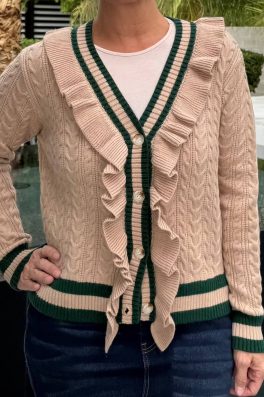 Frill Twist Cardigan Green Taupe
