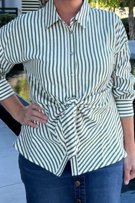 Green Stripe Front Tie Top