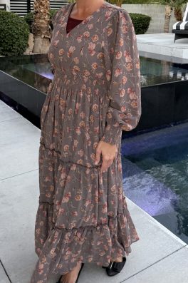 Gray Pink Floral Dress