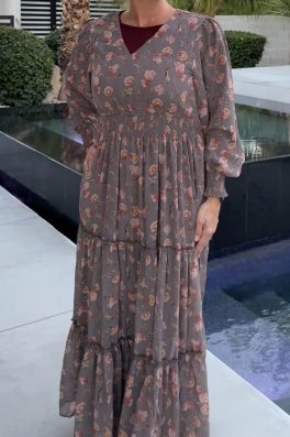 Gray Pink Floral Dress