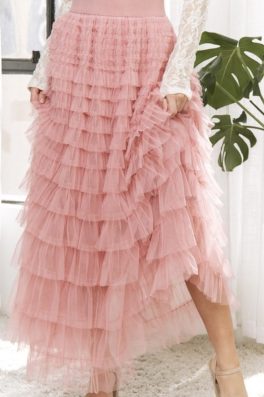 Blush Pink Mesh Layered Maxi Skirt