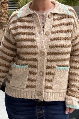 Mocha Teal Collared Textured Cardigan