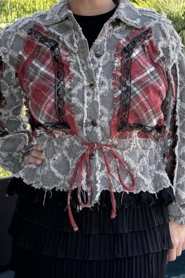 Ruffle Plaid Textured Jacket