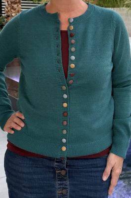 Teal Multicolored Button Cardigan