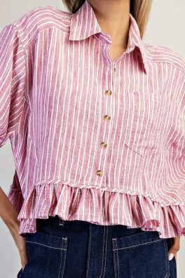 Red Stripe Ruffle Hem Top