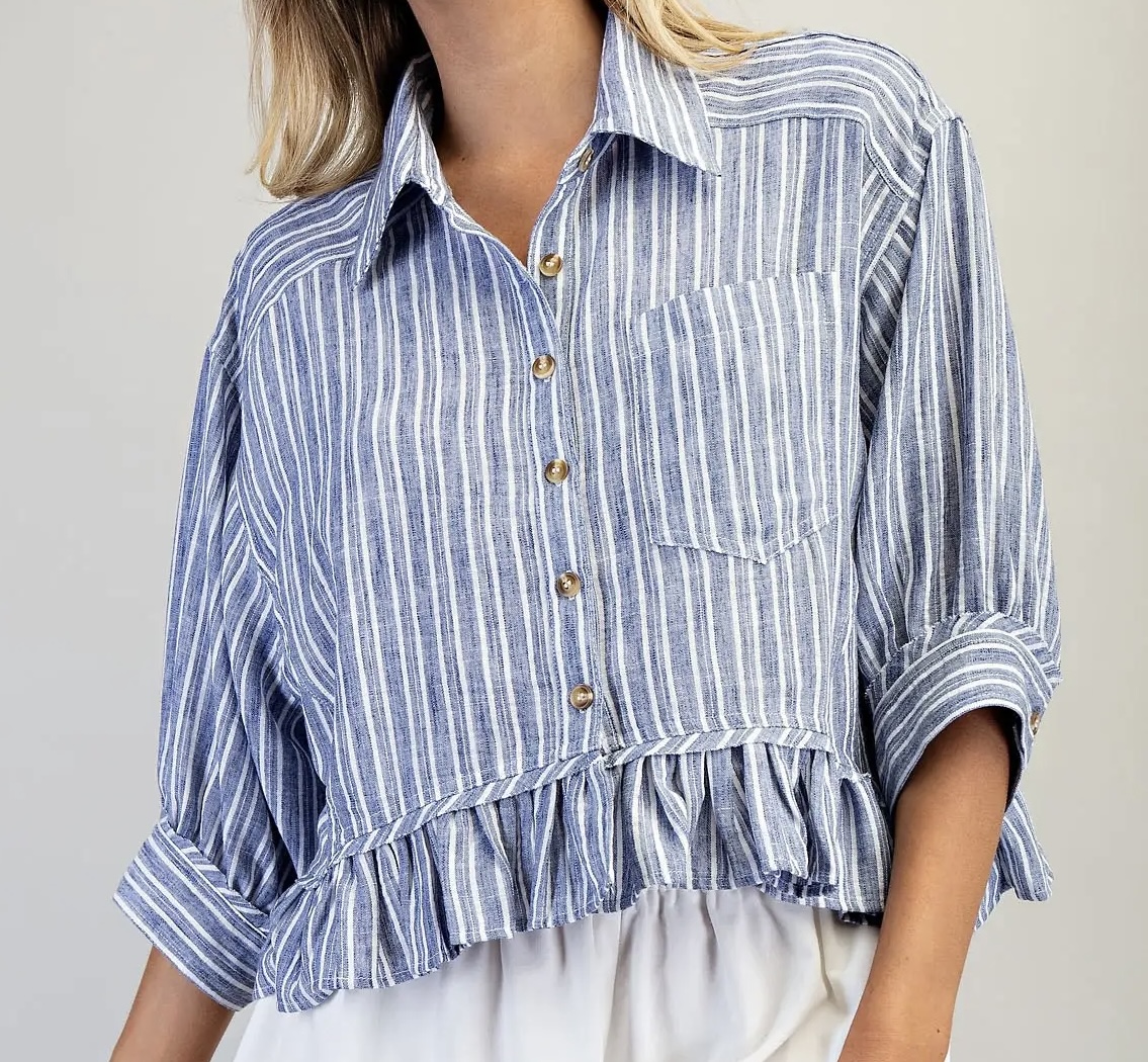 Blue Stripe Ruffle Hem Top - Shanna's Threads
