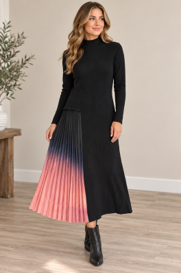 Ombré Pleated Sweater Dress