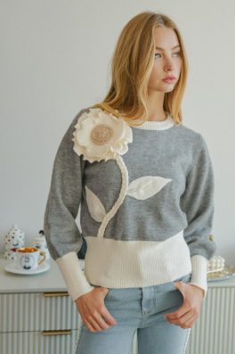 Floral Appliqué Contrast Sweater