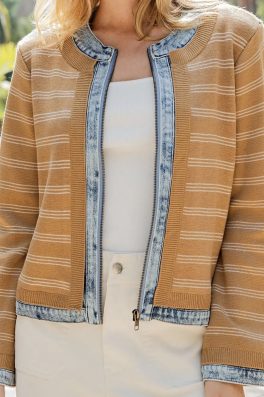 Denim Trim Striped Knit Jacket