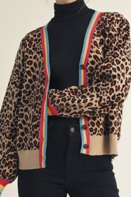 Leopard Striped Trim Cardigan