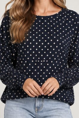 Navy Polka Dot Bubble Hem Top