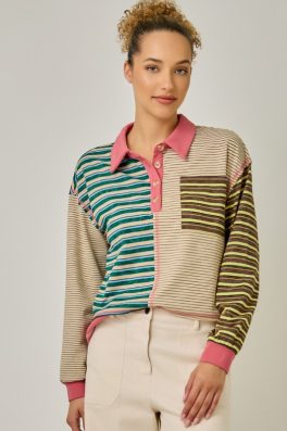 Mixed Striped Polo Top