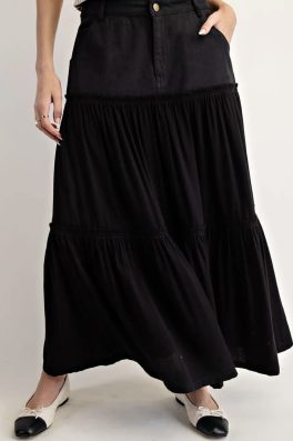 Utility Waist Contrast Tiered Black Skirt